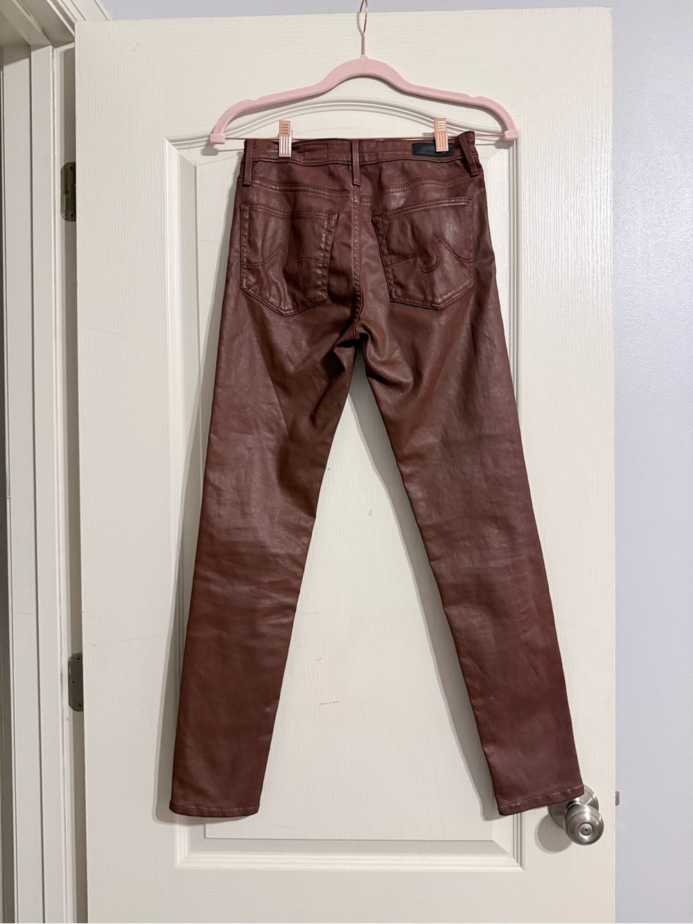 AG Adriano Goldschmied Leather-look Skinny Pants in Rust Brown - Picture 3 of 4